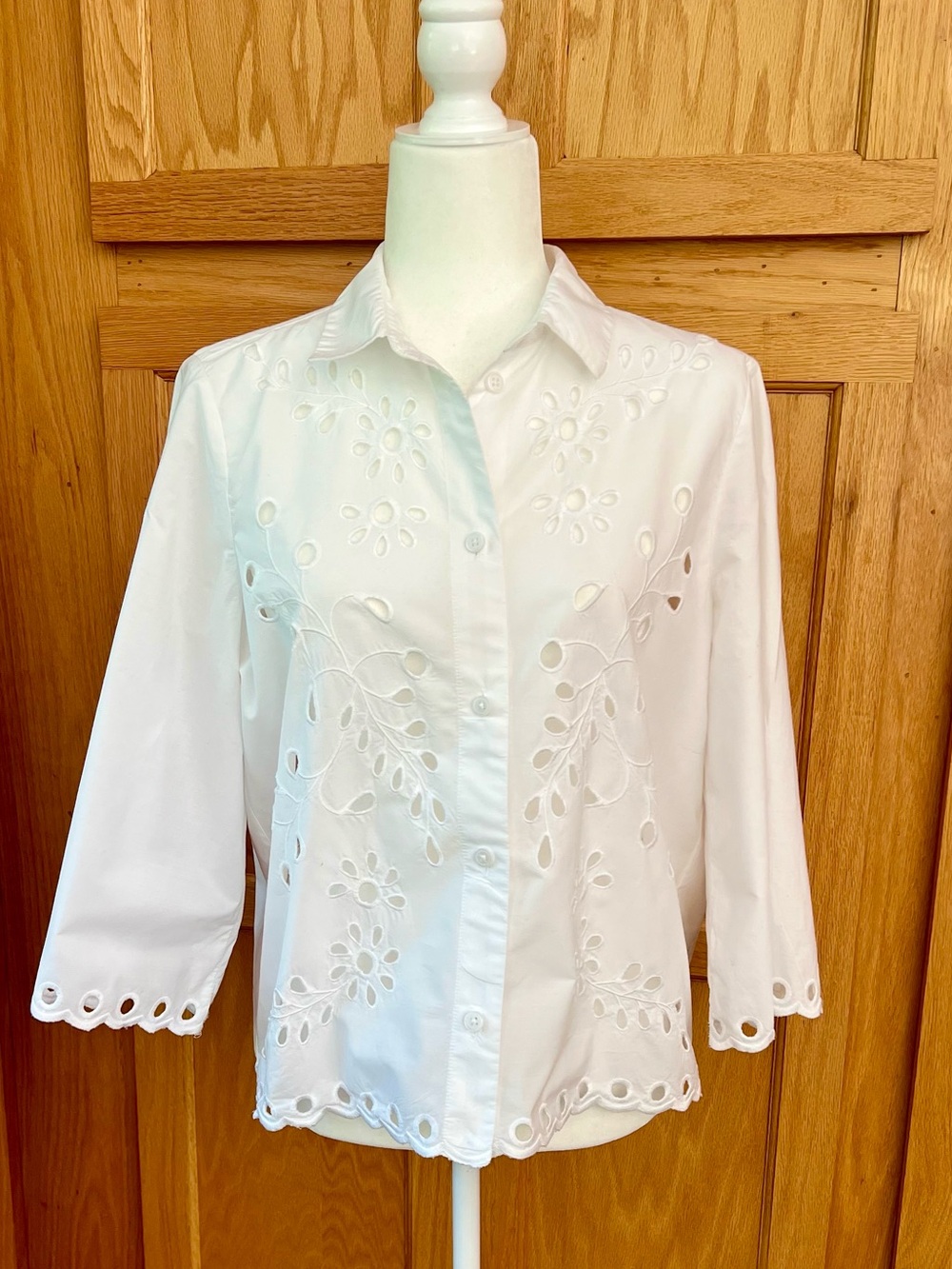J. Crew White Eyelet Button-Down Shirt